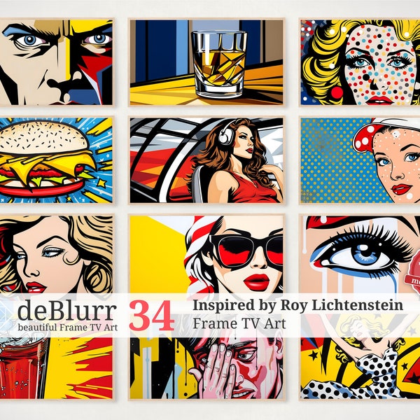 Cadre pour téléviseur • Inspiré de la collection Roy Lichtenstein • Ensemble de 34 oeuvres d'art • Lot d'oeuvres d'art numériques • Téléchargement instantané • pour téléviseur Samsung