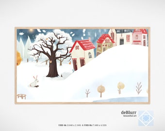 Samsung Frame TV Art | Beautiful Winter Christmas Painting, Vintage Style | 4k 8k | Instant Download