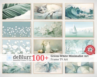 Modern Abstract Frame TV Art: Green & White Set (Digital Download)