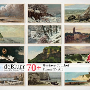 May include: A collection of 9 framed paintings by Gustave Courbet, featuring landscapes, seascapes, and portraits. The paintings are in a variety of styles, from realistic to impressionistic. The frames are all simple and elegant, and the paintings are all in good condition.