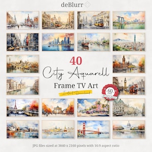 Watercolor City Frame TV Art: Famous Cityscapes Set (Digital Download)