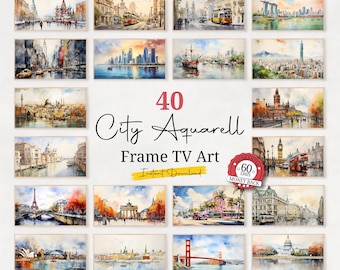 Watercolor City Frame TV Art: Famous Cityscapes Set (Digital Download)