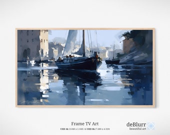 Frame TV Art Sailboat navigating Venice • Oil painting with strong brush strokes • Digital Downloadable Art • for Samsung The Frame