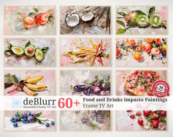 Frame TV Art Moderne dikke Impasto-kunstwerken van fruit, groenten, strepen, vis en drankjes • Set van 60+ abstracte kunstwerken • voor Samsung Frame