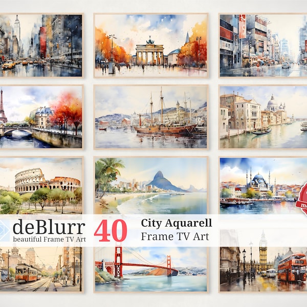 Frame TV Art • Citys in Water Color  • Watercolor Famous City Set of 40 • Aquarell Collection • Downloadable Art • for Samsung Frame