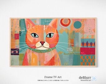 Frame TV Art Bunch of Pink Cats on Abstract Background • Abstract painting in pink and turquoise • Downloadable Art • for Samsung The Frame