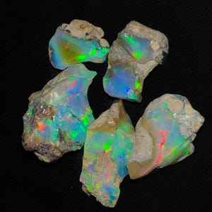 Natural Ethiopian Opal Rough, Cut Top Grade Large 5 Pc Opal Rough Lot 40 Carats, Fire Opal Gemstone, Opal Raw Crystals For Jewelry, Opal