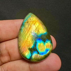 Multi Fire Polished Labradorite Cabochon, Natural Labradorite Gemstone, Pear Shape Loose Cabochon For Jewelry Making, 82 Cts, 45X30X8 MM