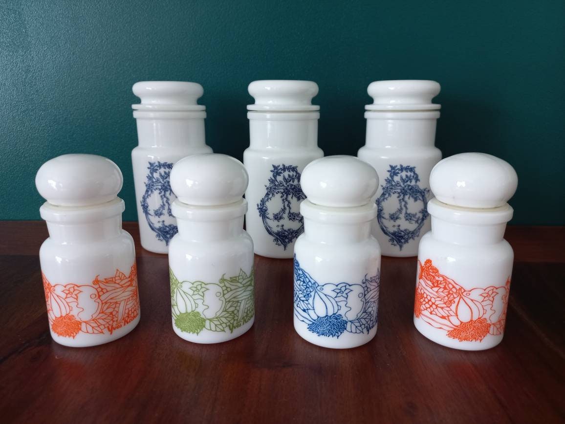 Lot de 7 Pots Conservation en Opaline