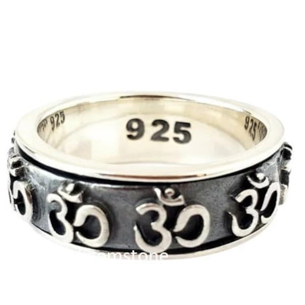 Om Ring-Spinner Ring-925 Silver Ring-Yoga Ring-Meditation Ring-Spiritual Ring-Anxiety Ring-Promise Ring-Om Ring A
