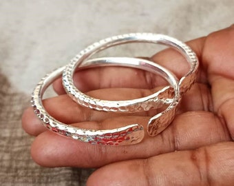 Solid 2 Set Bracelet ,Handmade Hammered Sterling Silver Wrap Bangle : Boho Jewelry , Solid Women