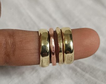 Solid Brass Copper ,Indian Band, Handmade Brass Rings Set, Mixed Metal Stacking