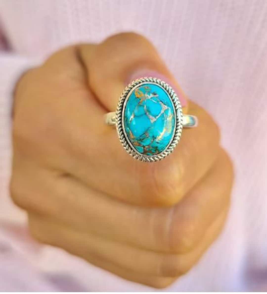 Genuine Turquoise Ring, Real Turquoise Ring, Copper Turquoise Ring