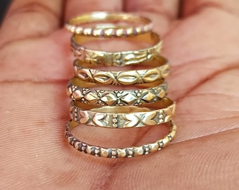 Brass Stacking Rings Set, Assorted Pattern, Boho Jewelry