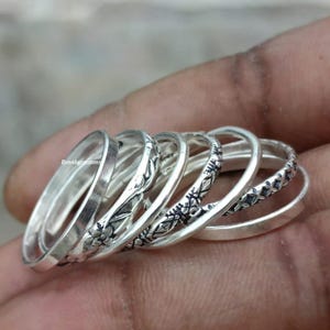 Set Of 7 Sterling Silvers, Pure Silver Rings, Assorted Pattern Rings, Thin & Thick Rings, Dotted Rings, Stacking Rings, Wedding Gift Rings,