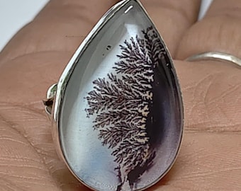 Handmade Dendritic Agate Silver Ring, Scenic Landscape Rings Size: Unique Tree Agate Sterling  Jewelry