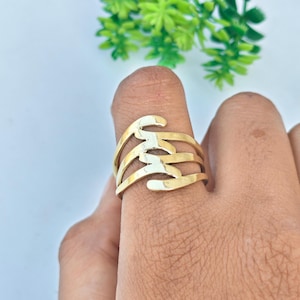 Indian gold plated band Solid Brass Floral Twist Ring, Nature Minimalist Jewelry, Gift for