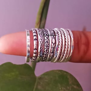 Set Of 12 Sterling Silvers, Pure Silver Rings, Assorted Pattern Rings, Thin & Thick Rings, Dotted Rings, Stacking Rings, Wedding Gift Rings,