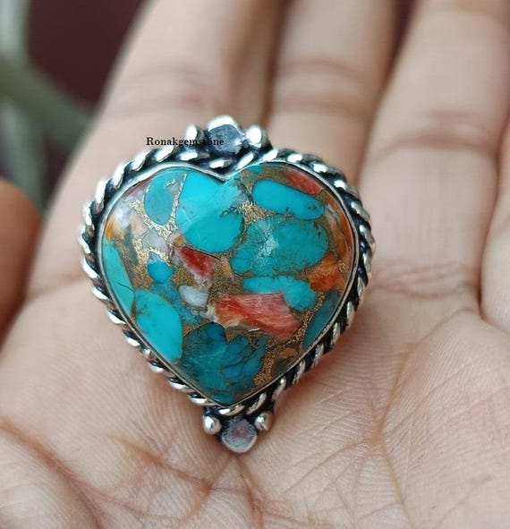 925 Sterling Silver Handmade Ring – Oyster Copper Turquoise Gemstone – All Sizes