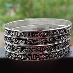 Sterling Silver Stacking Bangles Set: Handmade Boho Design