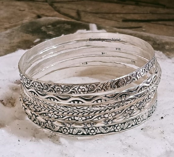 925 Sterling Silver Stacking Bangles, Set of 7 Bangles, Bangle