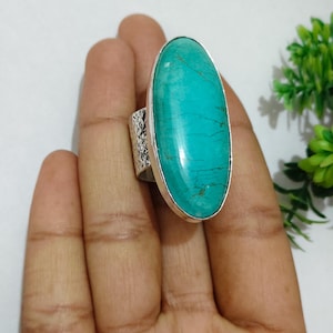 Large Turquoise Ring, Handmade Boho Statement Ring, 925 Sterling Silver, Engagement, Gift for Her