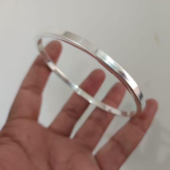 Thick Heavy Flat 925 Sterling Silver Bangle, Handmade Solid Silver