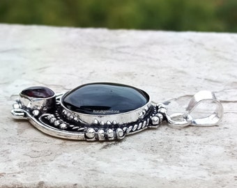 Pendentif Argent Sterling 925 Fait Main Avec Pierre Onyx Noir Bijou Fait Main Inde