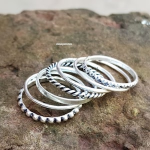 Sterling Silver Stacking Rings Set: Boho Dotted & Patterned Rings