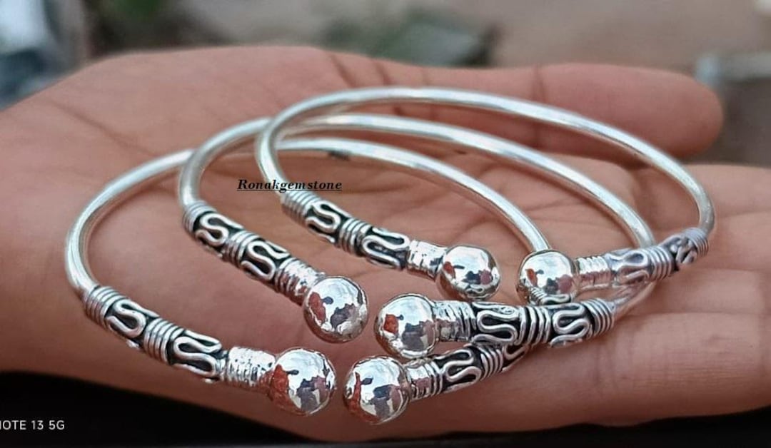 Handmade Sterling Silver Bangle Set of 3: Boho Cuff Bracelets