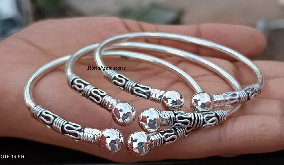Handmade Sterling Silver Bangle Set of 3: Boho Cuff Bracelets