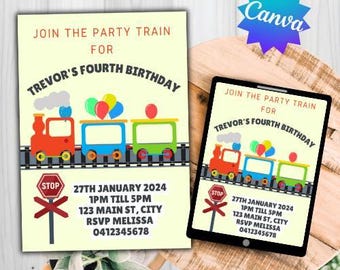 Train Birthday Party Invitations - Customizable Canva Template  Trains Theme editable digital download
