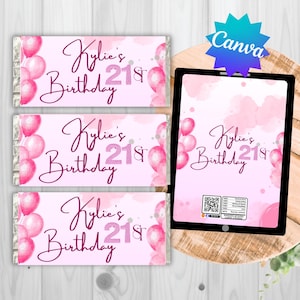 Ladies Birthday 18th, 21st Party Favour Candy Bar Wrapper. Mini Chocolate Labels. Digital.