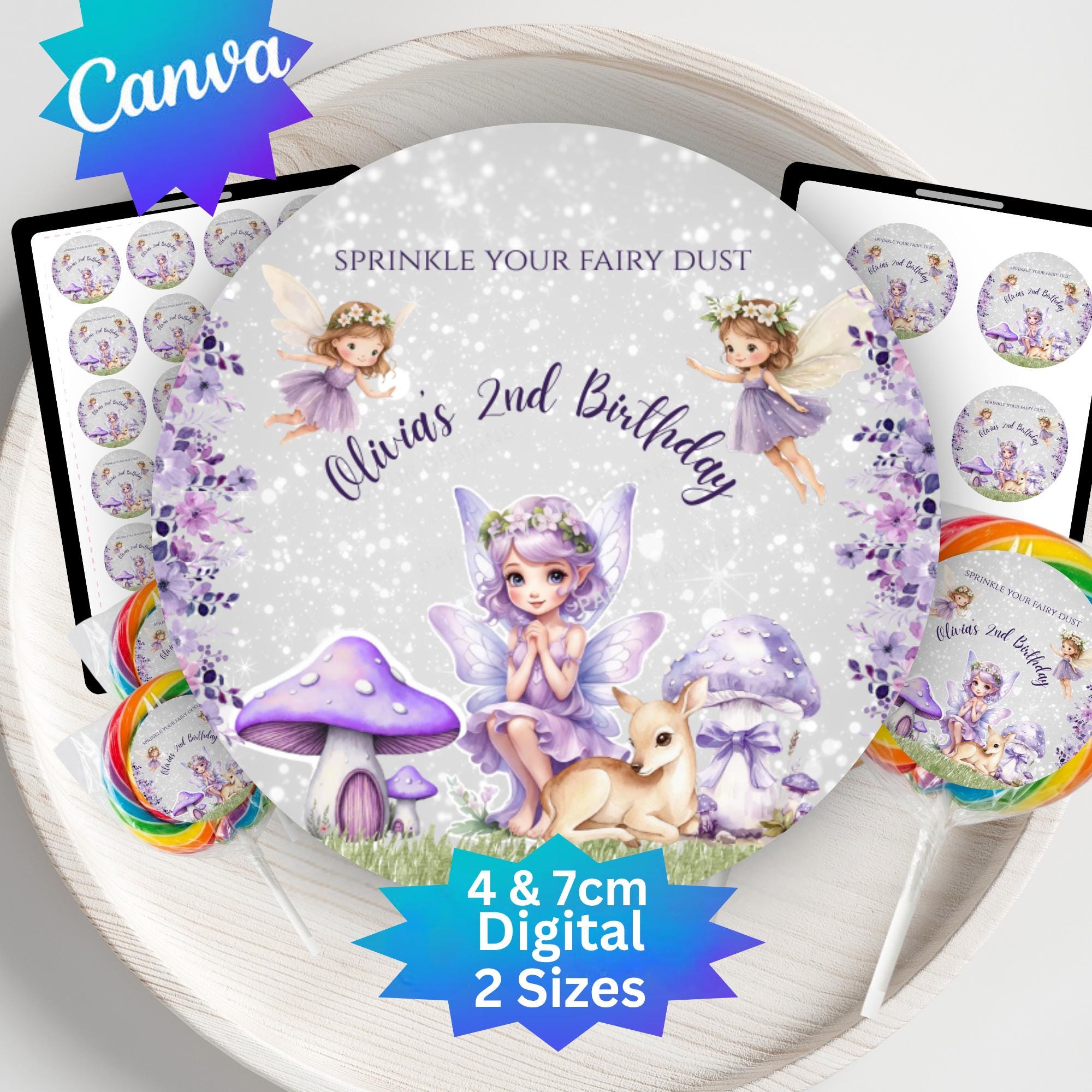 Fairy, Fairies, Princess Theme Birthday. Custom Round Stickers. Lolly ...