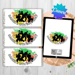 Paintball Theme, Chocolate Child Birthday Party Favour. Candy Bar Wrapper. Mini Chocolate Labels. Boys Birthday. Editable Digital Download.