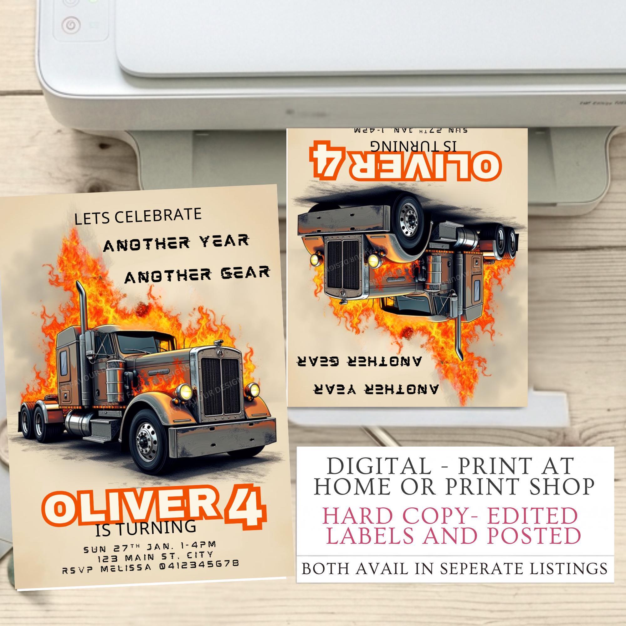 Trucks, Semi-trailers, Big Rigs Theme Birthday Party Invitation ...