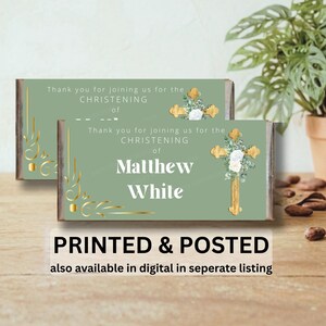 Baptism, Christening, Communion, Naming Day  Chocolate Party Favour Candy Bar Wrapper. Mini Chocolate Labels. Hard Copy Custom