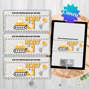 Construction Birthday Party Labels, Tractors, Diggers, Builders Custom/ personalised label. Wrapper. Sticker (Digital Download)