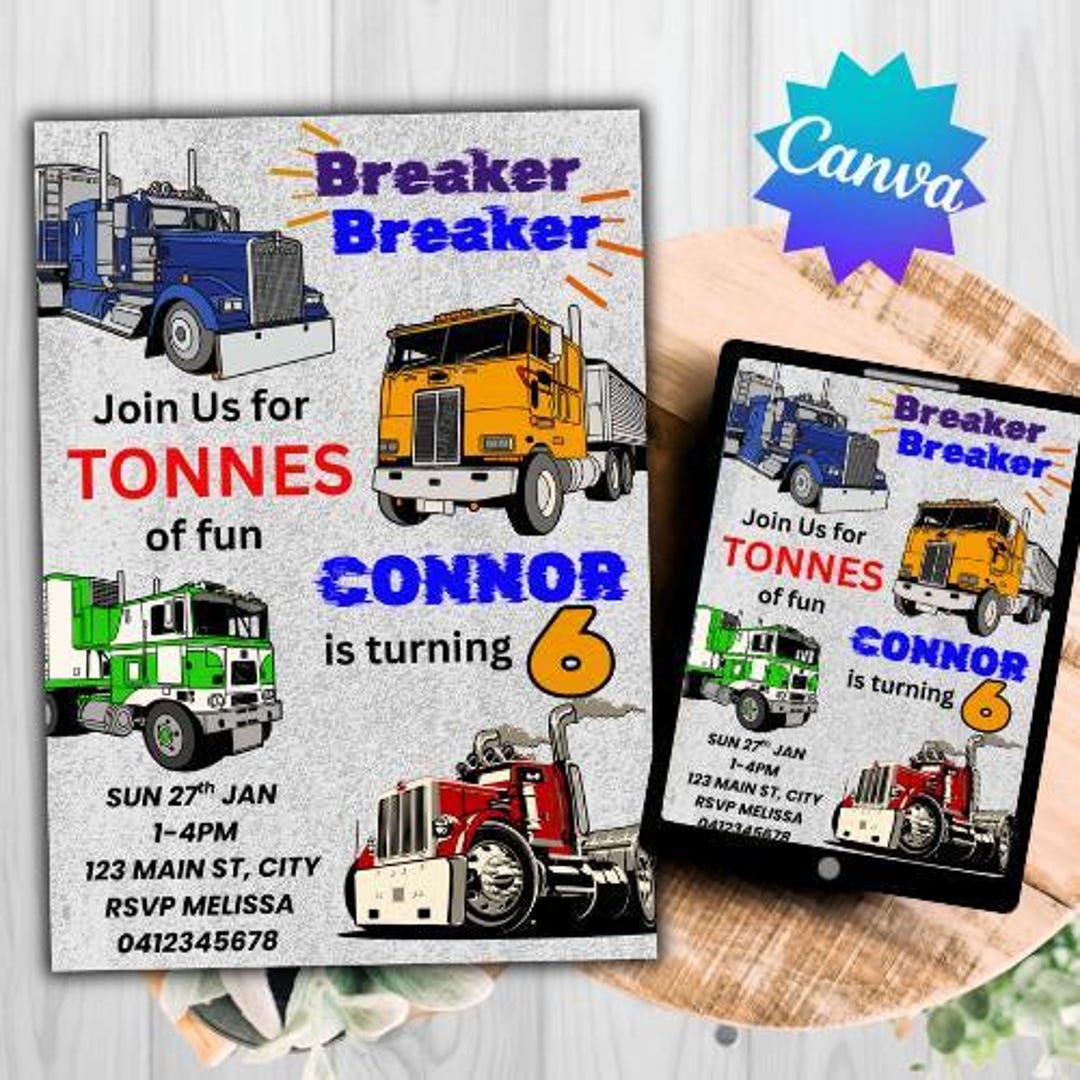 Trucks, Semi-trailers, Big Rigs Theme Birthday Party Invitation ...