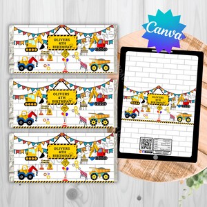 Construction Birthday Party Labels, Tractors, Diggers, Builders Custom/ personalised label. Wrapper. Sticker (Digital Download)