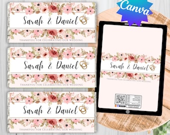 Wedding, Engagement, Bridal Shower, Hens Party, Bachelorette Party Favour Mini Chocolate Labels. Wrapper. Sticker labels. Custom Digital