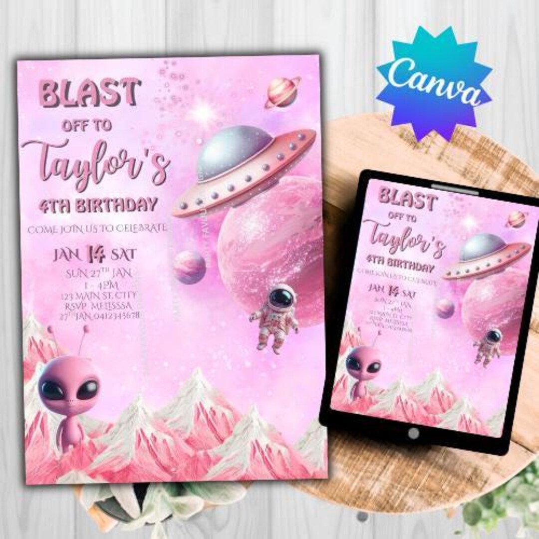 Aliens Theme Personalised Invitation Editable Digital Digital. - Etsy