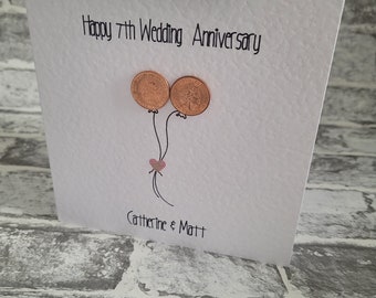 Happy 7th Anniversary Card - Copper - personalised