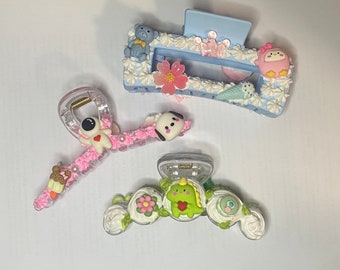 Handmade Hair Claw with Cute, colourful Charms & imitated cream