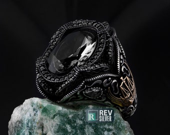 Anillo de plata de ley 925 con piedra de circonita, joyería hecha en Turquía de manera lujosa para hombres con regalo. Todos los tamaños garantizados. Alta calidad.