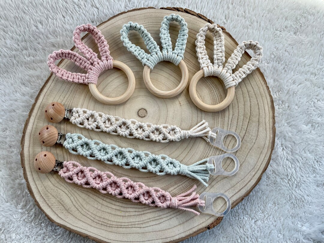 Glitter Macrame Baby Gift Set Dummy Chain Grasping Toy Etsy