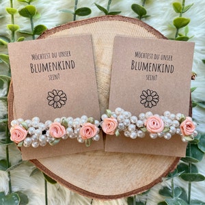 BLUMENKIND Haargummi Hochzeit | Blume |personalisierbar | Geschenk | Blumenmädchen | handmade | fragen | Gastgeschenk | boho