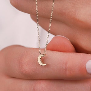 14K Solid Gold Moon Necklace, Moon Necklace, Dainty Moon Necklace, Gift For Her Christmas , Gold Moon Pendant, Minimal Moon Necklace, Moon