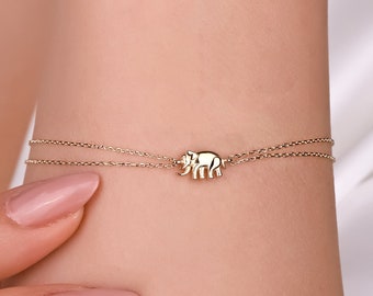 14K Solid Gold Elephant Bracelet, Minimal Elephant Charm Bracelet, Good Luck Charm, Gift for Her, Gift For Mom.