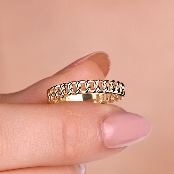 14K Solid Gold Thick Chain Ring Gold Ring for Her Gift for Her